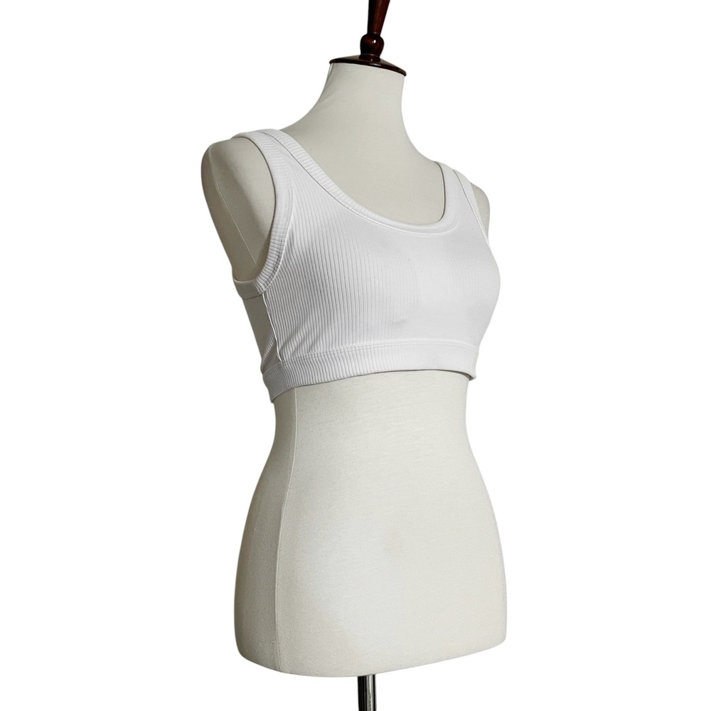 Alo Yoga Wellness Bra White Ribbed Scoop Neck Sports Bra Size M - Picture 7 of 12